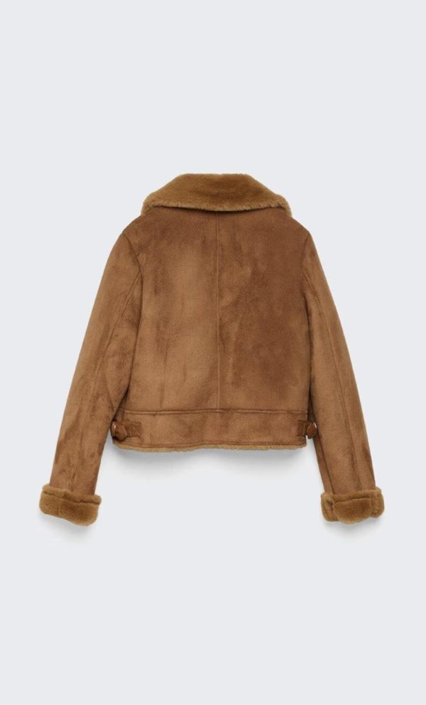 Women Brown Suede Shearling Flight Biker Motorcycle Fur Leather Jacket