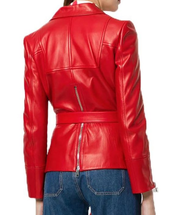 Women’s Belted Leather Red Jacket