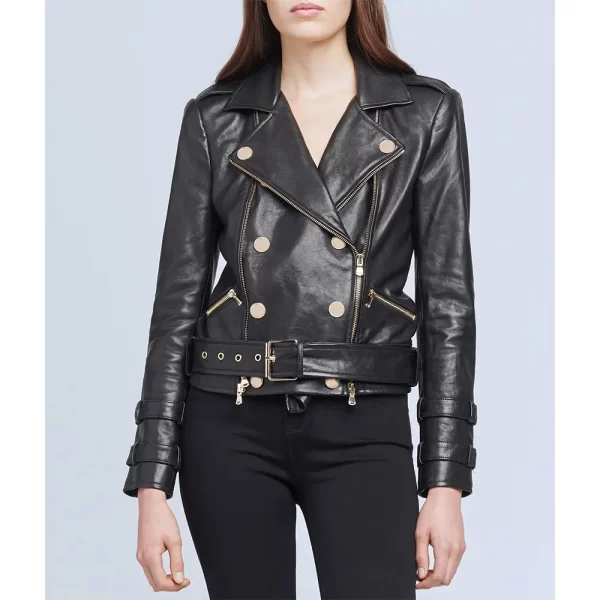 Women’s Billie Belted Black Leather Jacket