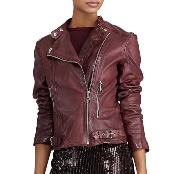 Women’s Feyoshi Leather Motorcycle Maroon Jacket