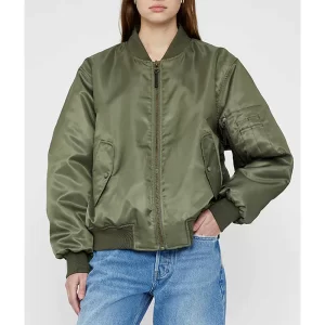 Women’s Leon Army Green Bomber Satin Jacket