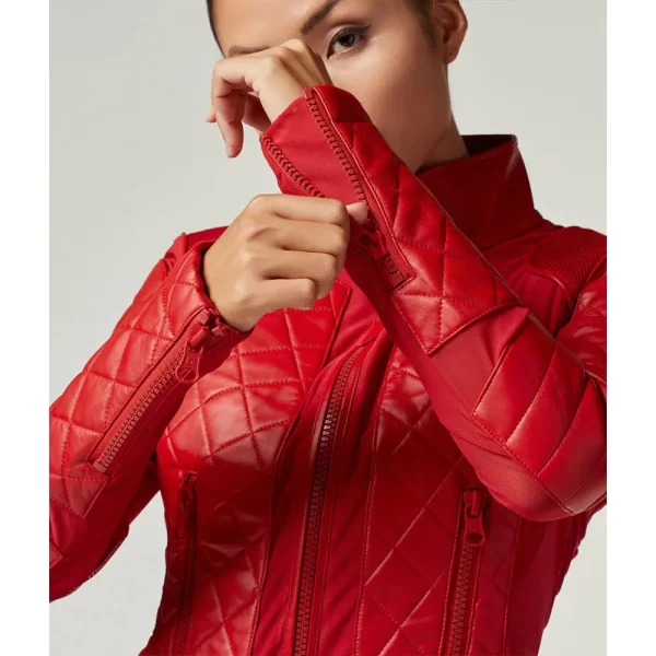 Women’s Moto Leather & Mesh Red Jacket