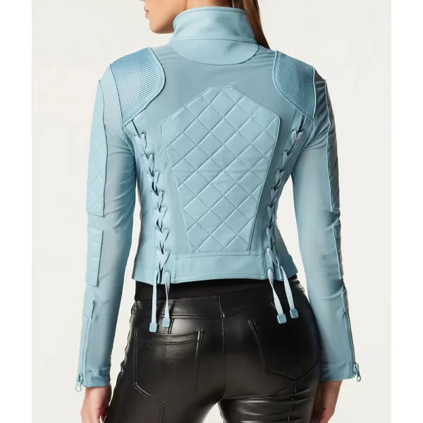 Women’s Motorcycle Diamond Quilted Leather & Mesh Blue Jacket