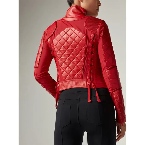 Women’s Motorcycle Diamond Quilted Leather & Mesh Red Jacket