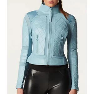 Women’s Motorcycle Leather & Mesh Blue Jacket