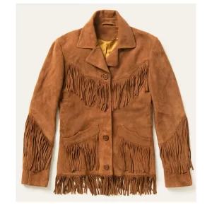 Women’s Suede Leather Fringe Light Brown Jacket