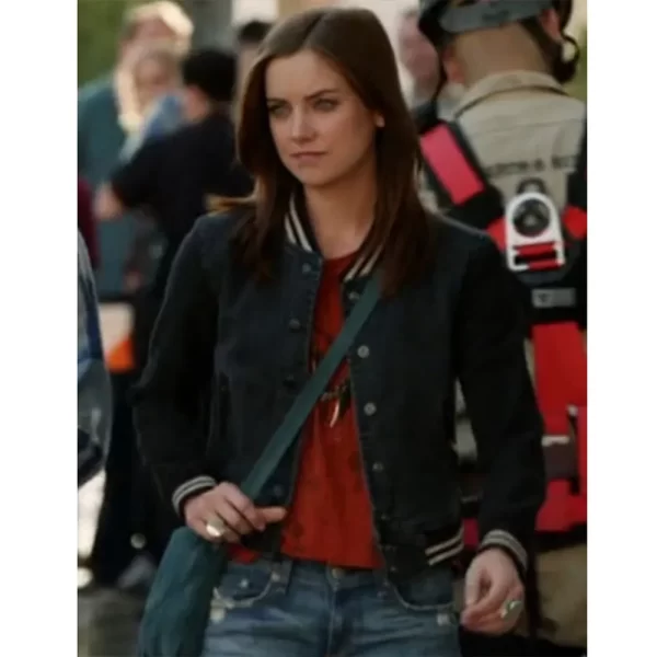 90210 Season 5 Erin Silver Varsity Black Full-Snap Wool Jacket