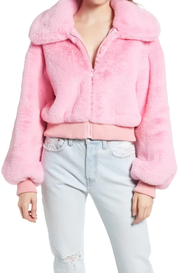 AZALEA WANG Faux Fur Crop Jacket