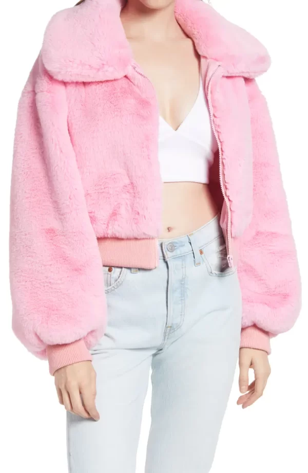 AZALEA WANG Faux Fur Crop Jacket