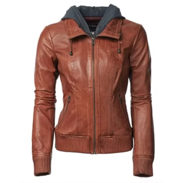 Arrow S02 Willa Holland Brown Leather Hooded Jacket