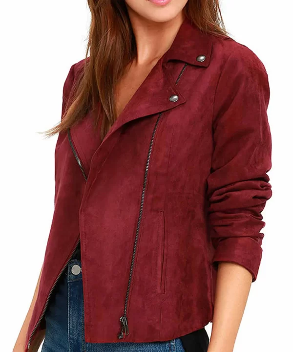 Arrow Season 5 Thea Queen Biker Red Suede Leather Jacket