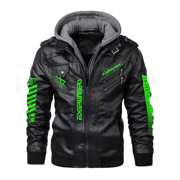 Cyberpunk Halloween Gaming Black Hooded Leather Jacket