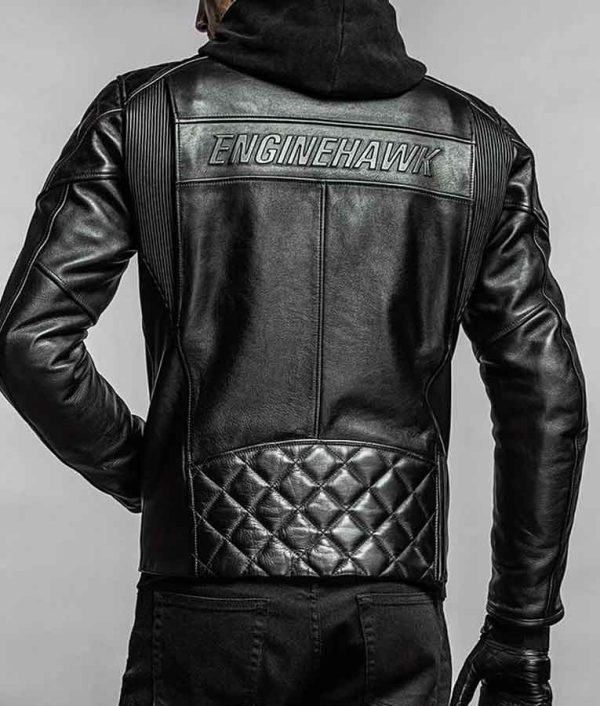 Engine Hawk Black Leather Cafe Racer Jacket