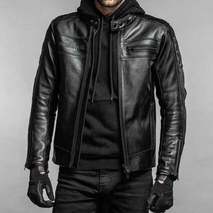 Engine Hawk Black Leather Jacket