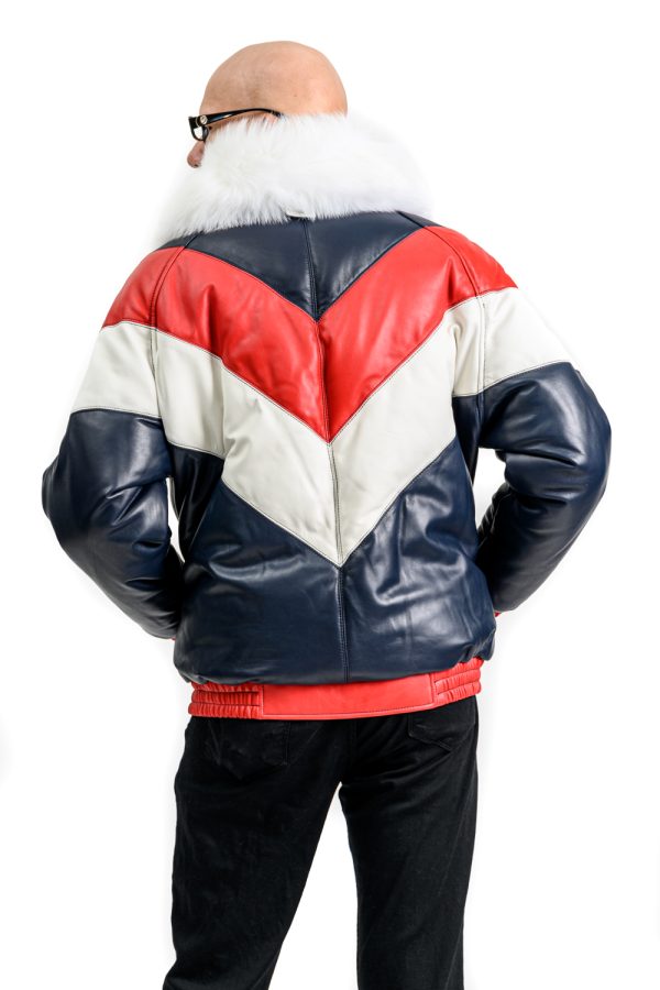 Goose Country Leather V- Bomber Jacket With White Fox Fur