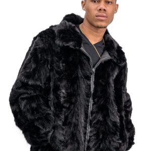 Henig Furs Men's Sectioned Mink Fur Bomber Black Jacket
