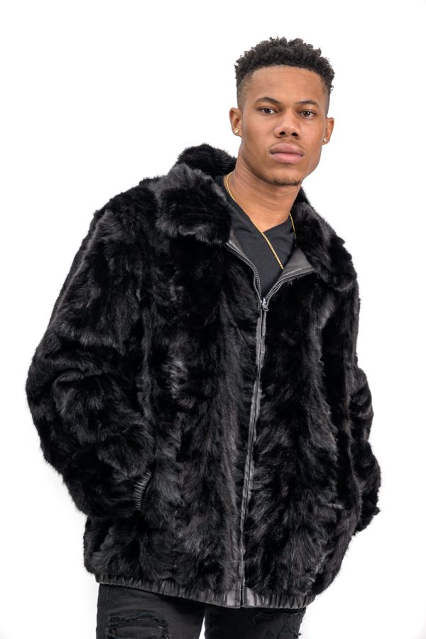 Henig Furs Men's Sectioned Mink Fur Bomber Black Jacket