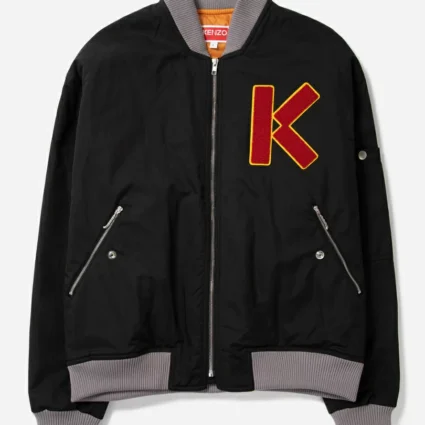 K Logo Nylon-Blend Bomber Black Jacket