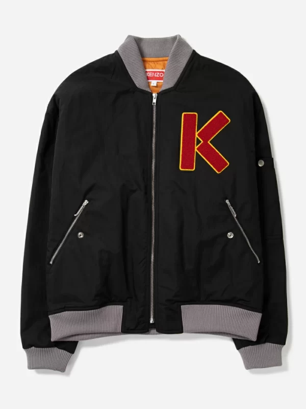 K Logo Nylon-Blend Bomber Black Jacket