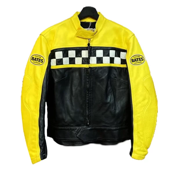 Kendall Jenner Race Flag Cafe Racer Genuine Leather Jacket