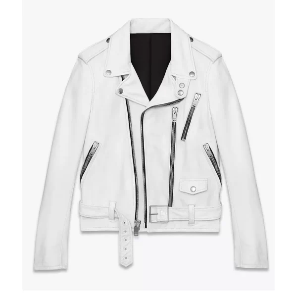 Khloe Kardashian KUWTK White Biker Leather Jacket