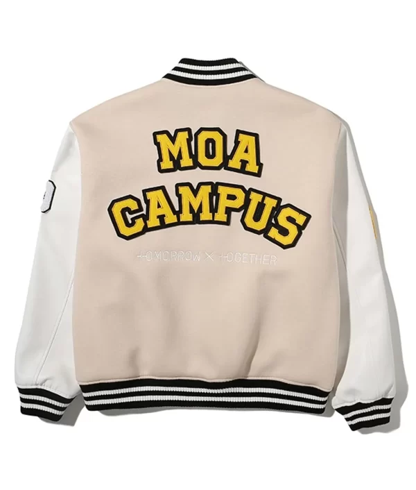 MOA Campus TXT Wool & Leather Varsity Full-Snap Jacket