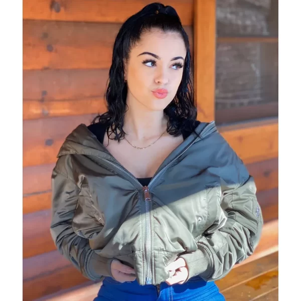 Malu Trevejo Cropped Green Bomber Hooded Jacket