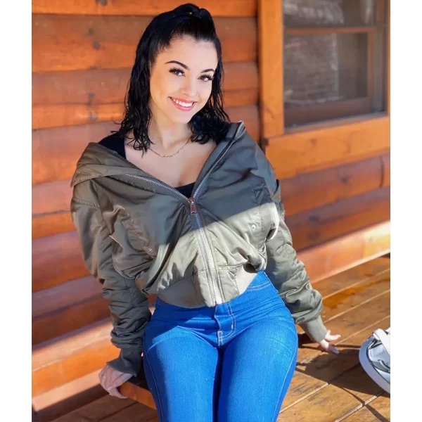 Malu Trevejo Green Bomber Hooded Jacket