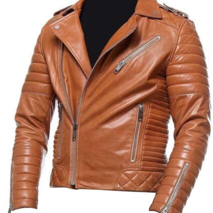 Mens Classic Motorcycle Tan Leather Jacket