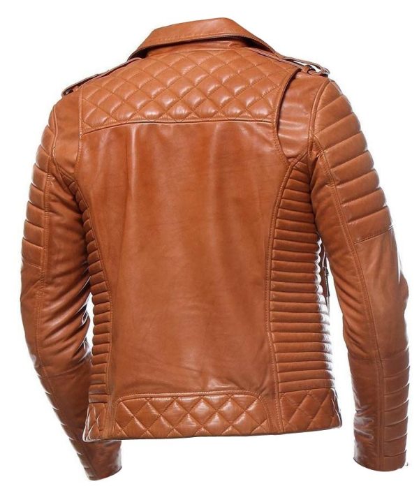 Mens Classic Style Tan Slim fit Motorcycle Leather Jacket