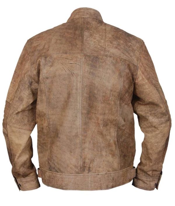 Mens Khakhi Distressed Vintage Café Racer Jacket