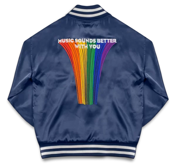 Music Sounds Better With You' Satin Bomber jacket