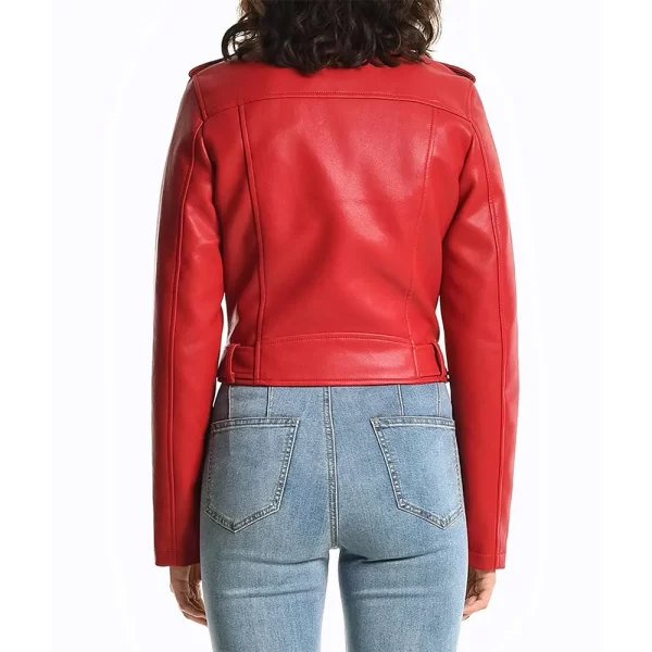 NYC Becky G Biker Belted Red Leather Jacket