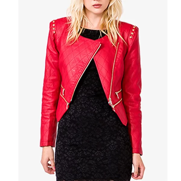 Natalie Hall Star-Crossed Taylor Beecham Red Leather Collarless Jacket