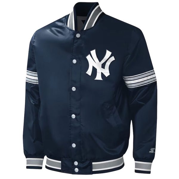 New York Yankees Midfield Navy Blue Varsity Satin Jacket