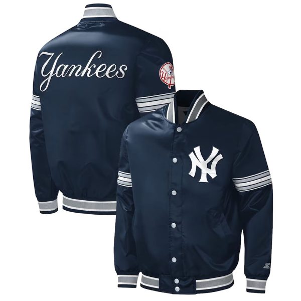 New York Yankees Midfield Navy Varsity Satin Jacket