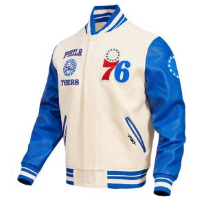 Philadelphia 76ers Cream Retro Classic Wool Varsity Jacket