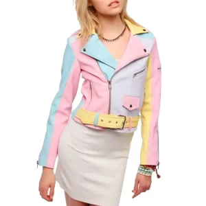 Pretty Little Liars Lucy Hale Pastel Rainbow Moto Leather Jacket