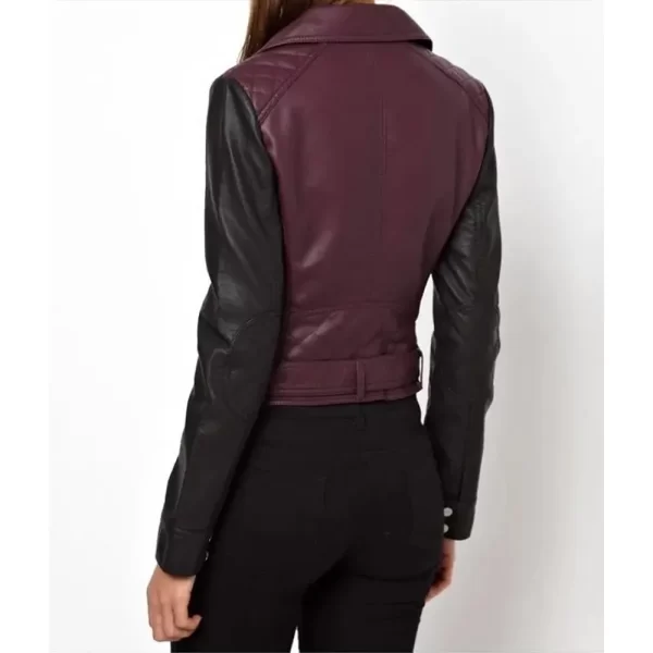 Pretty Little Liars S05 Aria Montgomery Purple and Black Leather Biker Jacket