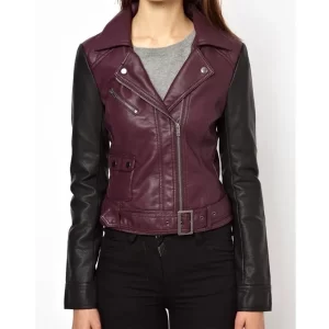 Pretty Little Liars S05 Lucy Hale Purple & Black Leather Jacket