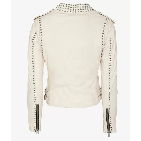 Pretty Little Liars S07 Hanna Marin White Leather Studded Jacket