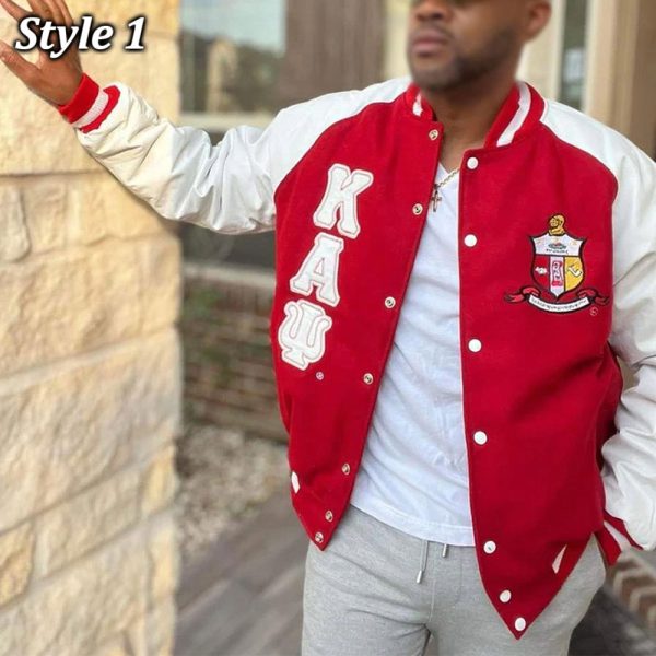 Red & White Kappa Alpha PSI Letterman Wool and Leather Jacket