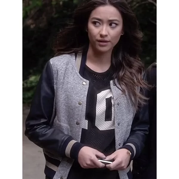 Shay Mitchell Pretty Little Liars Emily Fields Varsity Gray and Navy Jacket