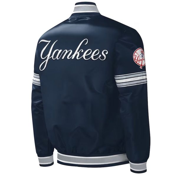 Starter Navy Midfield New York Yankees Full-Snap Varsity Satin Jacket