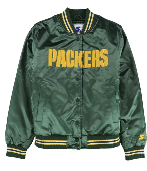 Starter Womens Green Bay Packers Satin Varsity Jacket