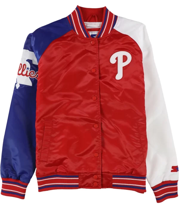 Starter Womens Philadephia Phillies Satin Varsity Jacket