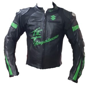 Suzuki Hayabusa Green Motorbike Black Leather Jacket