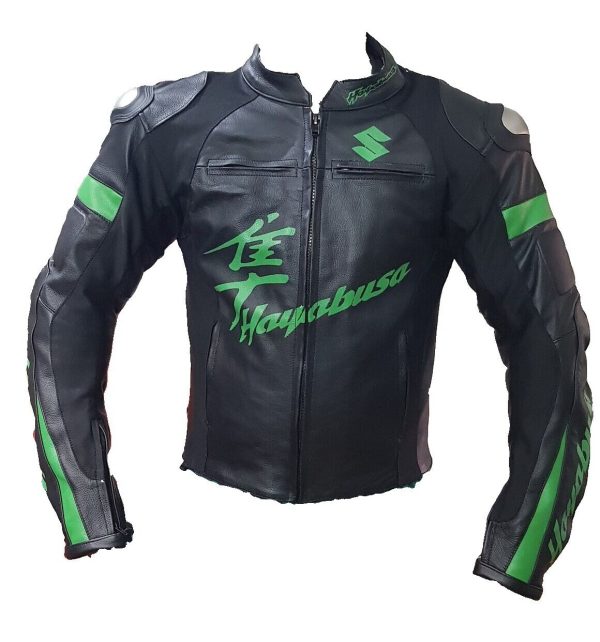 Suzuki Hayabusa Green Motorbike Black Leather Jacket