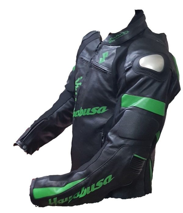 Suzuki Hayabusa Green Motorbike Leather Black Jacket