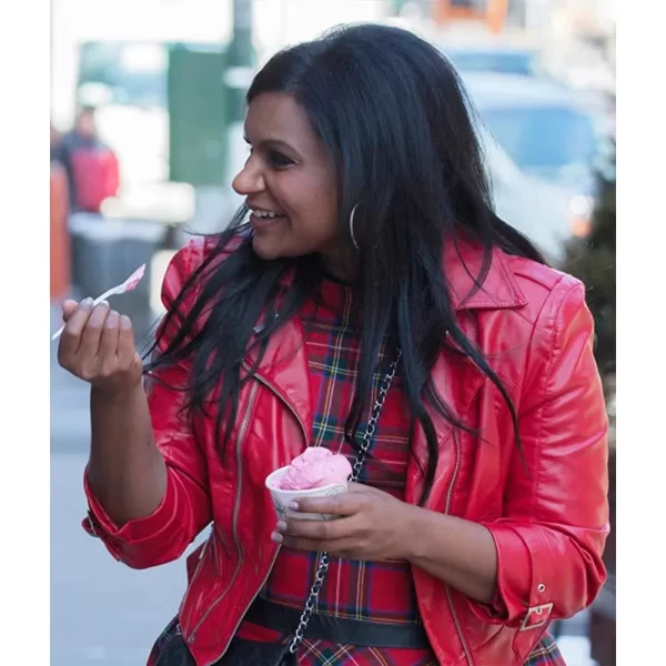 The Mindy Project S02 Mindy Lahiri Red Leather Biker Jacket